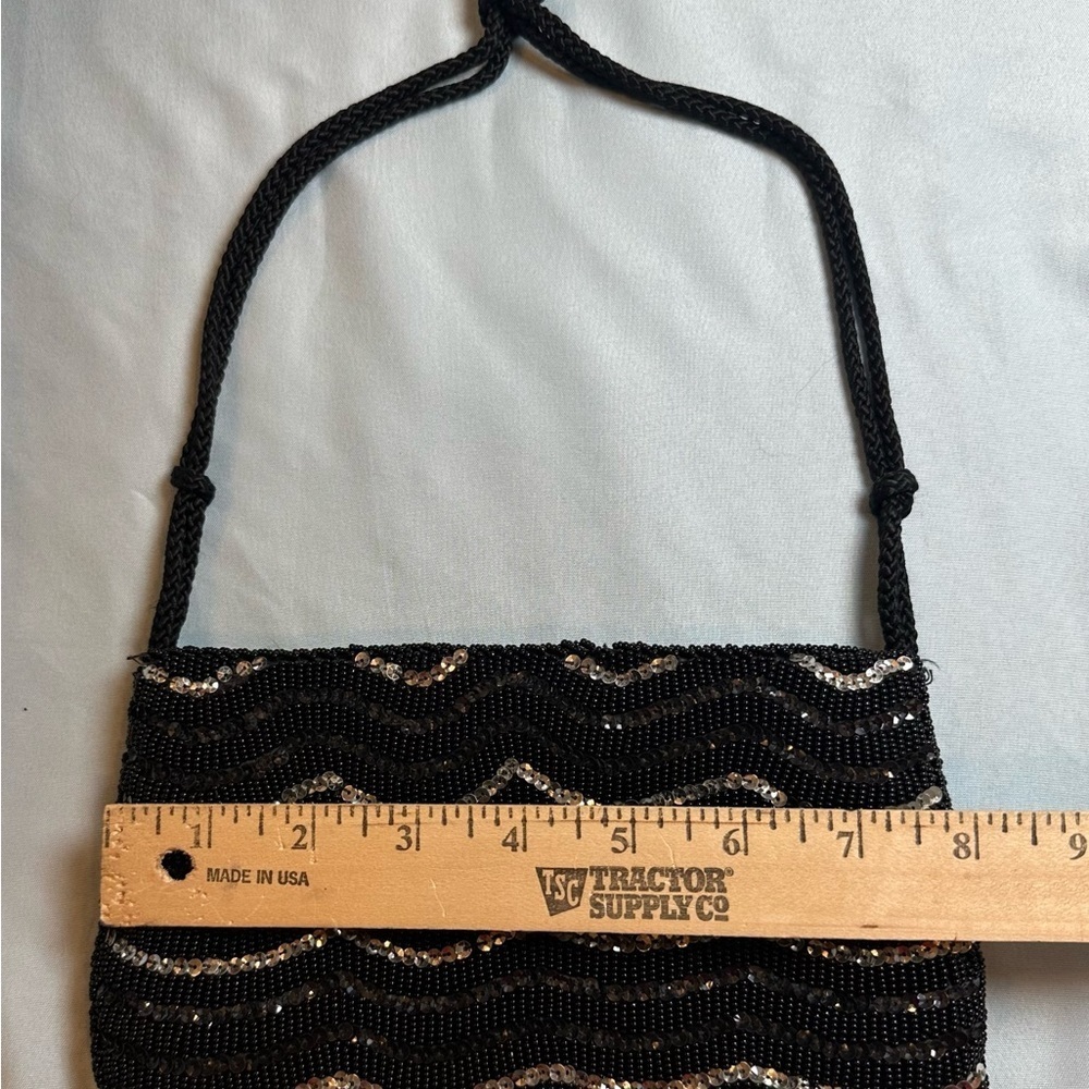 Vintage Beaded Purse Black Sequin Evening Bag Made in Hong Kong Fashion Imports - Picture 4 of 8